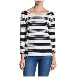 Joie Sayaka navy striped fringe top